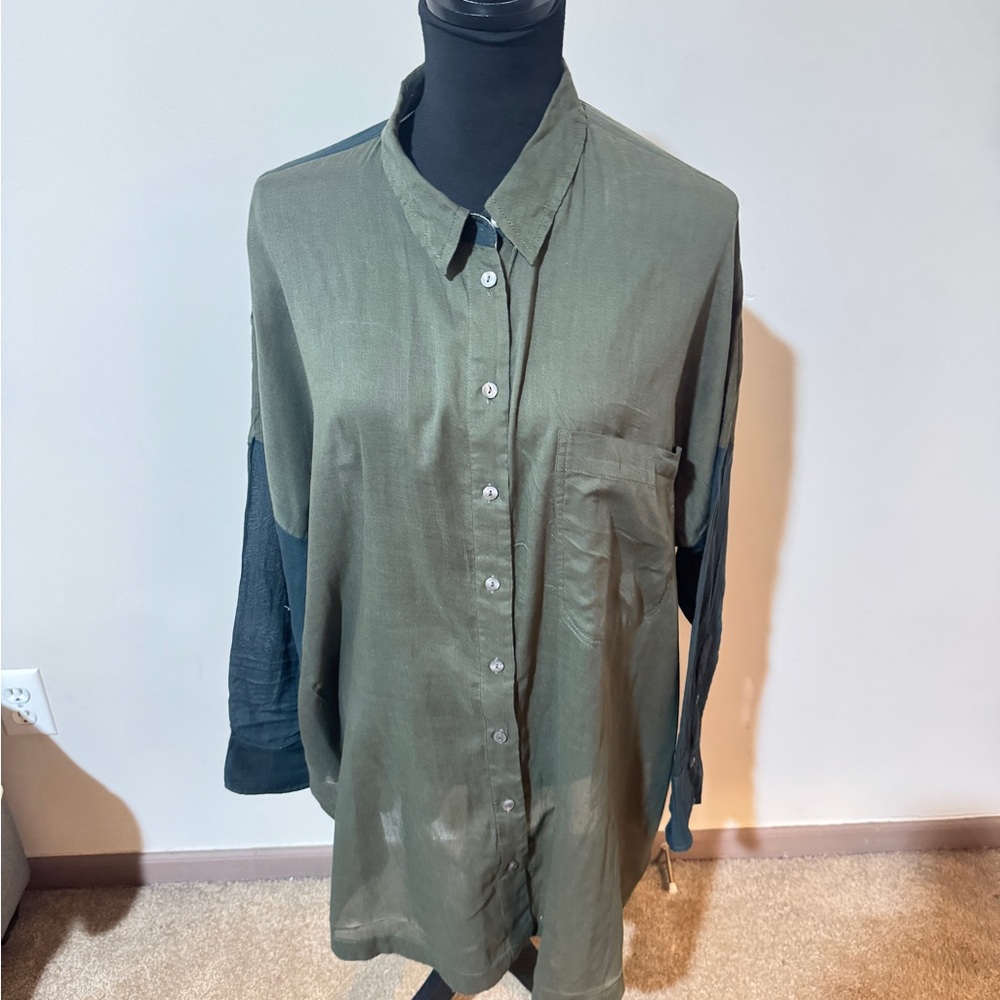 Free People Green Button Down Shirt Relaxed Fit